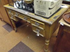 Edwardian writing table on turned legs with rexine