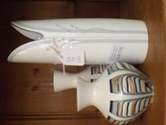 Two Hornsea pottery vases togther with a Royal Dou