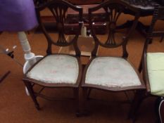 Pair of shield back Edwardian chairs with marquetr