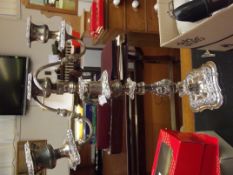 Large three branch candelabra in silver plate