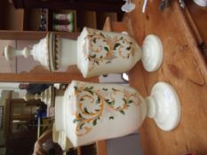 Two Victorian milk glass vases, one lidded