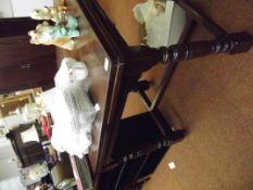 Oak drawer leaf dining table on turned legs