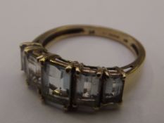 9 carat gold dress ring set with pale blue gemston