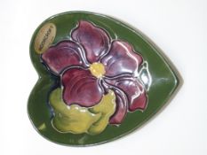 Moorcroft pin dish, heart form in the Clematis pat