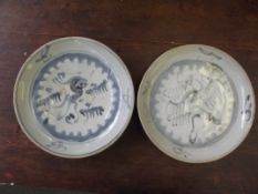 Pair of 18th century blue and white cargo plates,