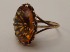 9 carat gold dress ring set with large Citrine, si