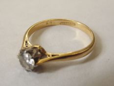 18 carat yellow gold solitaire diamond ring, .65 c