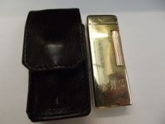 Dunhill 14ct gold cigarette lighter with case insc