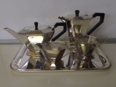Silver plated tea service in the art deco style, t