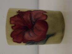 Moorcroft brush pot, cylindrical form in the Hibis