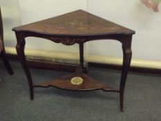 Victorian two tier marquetry inlaid corner table i