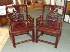 Pair of Chinese hardwood hall chairs