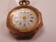 14ct yellow gold cased fob watch with cream white