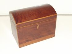 19th century mahogany tea caddy, hinged domed lid
