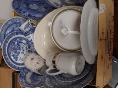 Box of ceramics to include blue and white