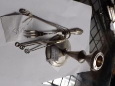 Collection of silver ware to include a candle stic