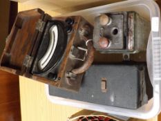 Box of vintage electrical equipment