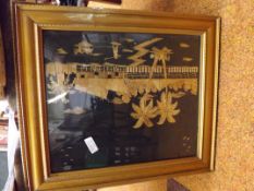 Pair of Chinese straw panels
