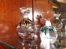 2 art glass perfume bottles