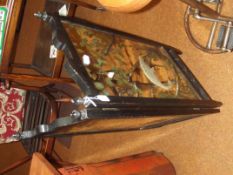 Hand painted glass mirrored fire screen