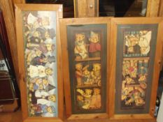 3 wood framed Teddy prints