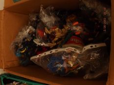 Large unsorted box of toys from vintage tv series