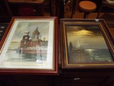Russian watercolour and a Russian oil on board