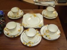 Part Crown Ducal Sunburst teaset