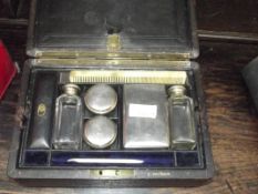 Victorian boxed dressing table set in leather