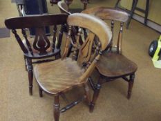 Set of four Victorian fiddle back kitchen chairs