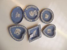 Six Wedgwood jasperware pin dishes, nibble to the