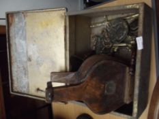Brass coal box to include a Victorian set of bell