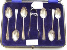 Cased set of six silver teaspoons and matching sug