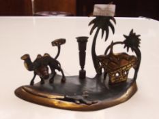 Brass ink set stand and paperknife depicting a mid