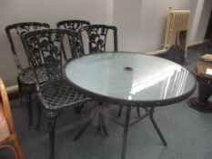 Patio table with four aluminium chairs