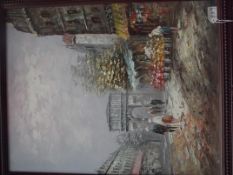Framed acrylic on canvas depicting a continental s