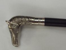 20th century ebonised walking stick with plated ho