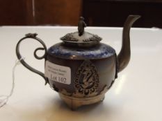 Chinese white metal mounted and enamel teapot, mon