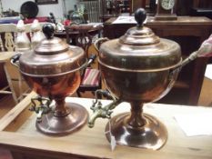 Two copper samovars with ebonised finials