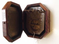 Teak cased reproduction F.Cox sundial compass