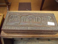 Indian box and contents depicting the Taj Mahal