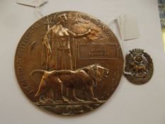 Great War bronze death plaque, awarded to Alfred H