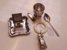 Silver plated Christening set together with a plat