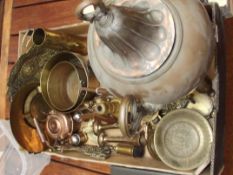 Assorted brassware to include two riveted brass pa