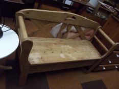 Pine bench, hinged seat for storage compartment