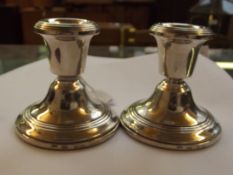 Pair of silver dwarf candlesticks, Birmingham hall