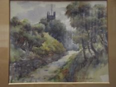 Gilt framed watercolour depicting Deane Church, Bo
