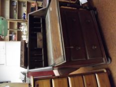 Oak bureau, fall flap with linen fold panel over t