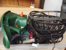 Assorted hand tools to include garden hanging bask