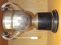 Large Edwardian silver twin handled trophy, later